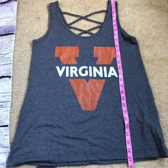 Virginia College Logo Tank Top Charcoal Heather Gray Criss Cross Back Medium - Picture 12 of 12